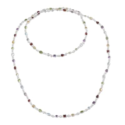 Handmade Delightful Colors Sterling Silver Multi-Stone Necklace (India)