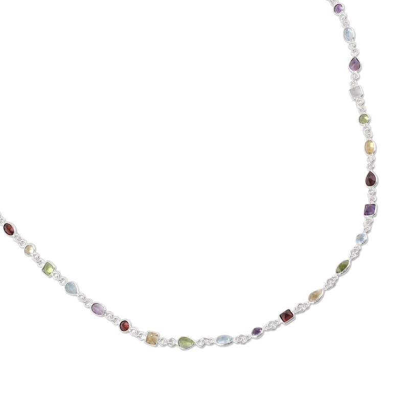 Handmade Delightful Colors Sterling Silver Multi-Stone Necklace (India)