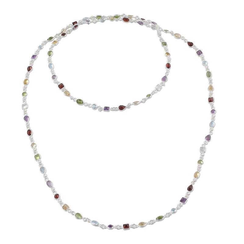 Handmade Delightful Colors Sterling Silver Multi-Stone Necklace (India)