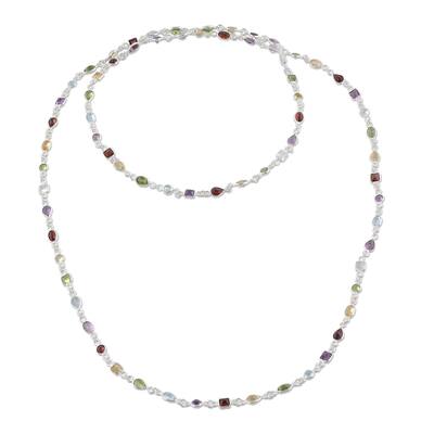 Handmade Delightful Colors Sterling Silver Multi-Stone Necklace (India)
