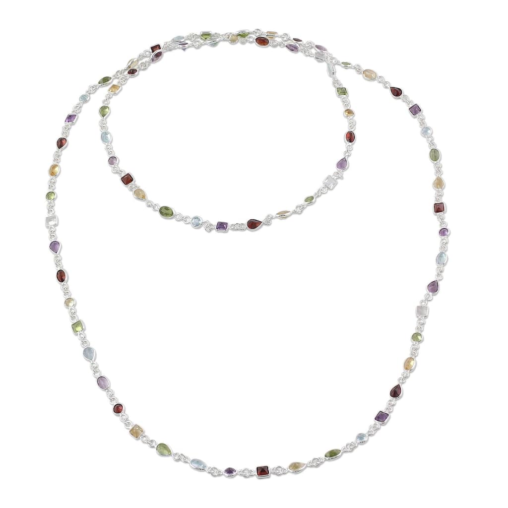 Handmade Delightful Colors Sterling Silver Multi-Stone Necklace (India)