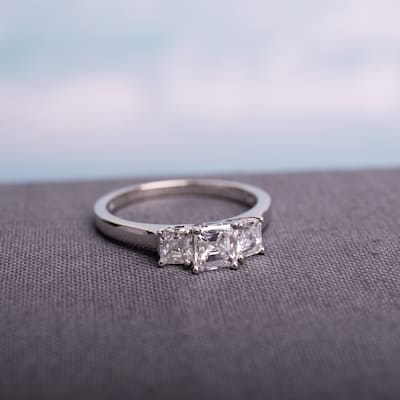 Miadora Signature Collection 14k White Gold 1ct TDW Certified Asscher-cut Diamond 3-stone Engagement Ring