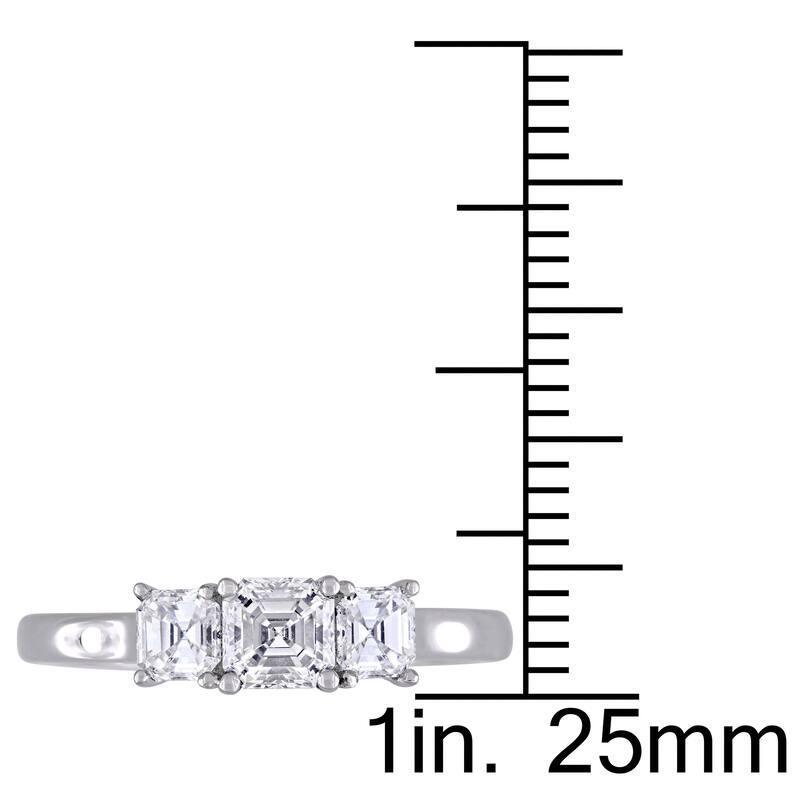 Miadora Signature Collection 14k White Gold 1ct TDW Certified Asscher-cut Diamond 3-stone Engagement Ring