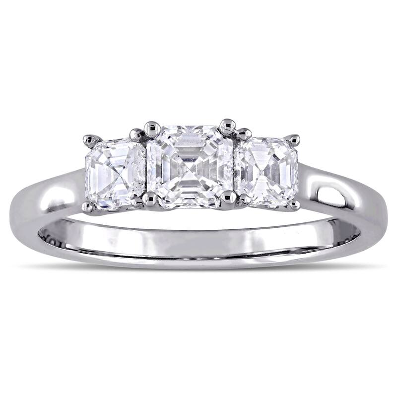 Miadora Signature Collection 14k White Gold 1ct TDW Certified Asscher-cut Diamond 3-stone Engagement Ring