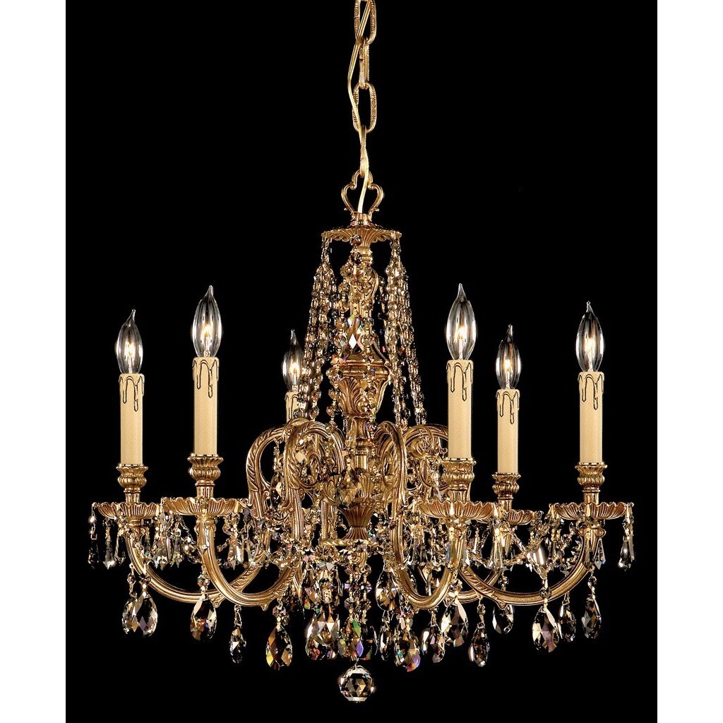 Crystorama Novella Collection 6-light Olde Brass/Golden Teak Crystal Chandelier - Chandeliers For Bedrooms by Overstock.com