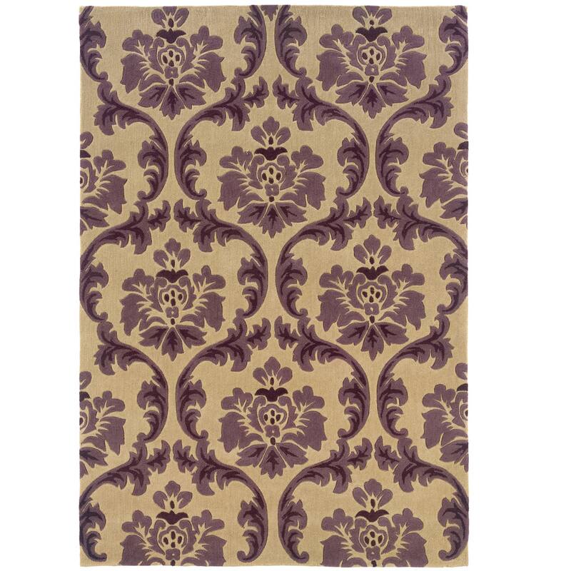 Hand Tufted Rich Damask Rug Collection - 5' X 7' - Cream/Purple