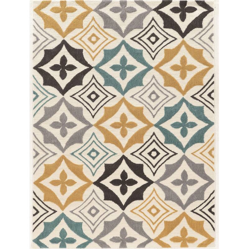 Hand Tufted TRIO Emblem Polyester Rug - 5' x 7' - Ivory