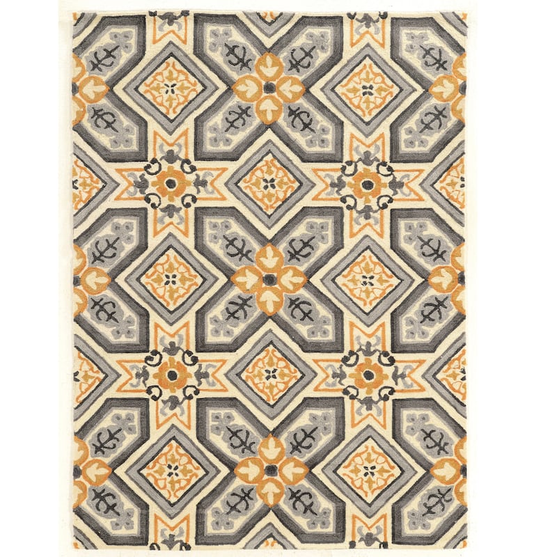 Hand Tufted TRIO Mosaic Polyester Rug - 5' x 7' - Ivory/Grey