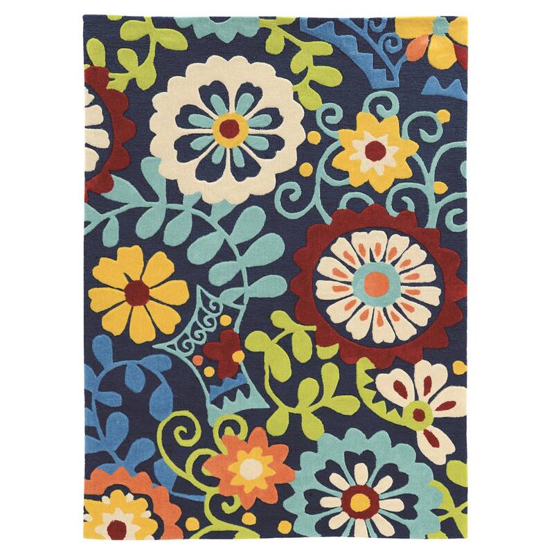 Hand Tufted TRIO iFrond Polyester Rug - 1'10" x 2'10" - Blue