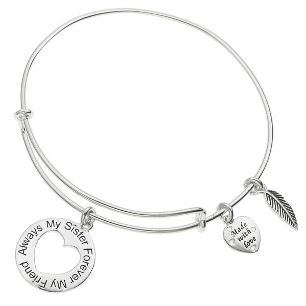 Sterling Silver Sister My Friend Dangle Charm Adjule Wire Bangle 13990432 Dangle Charm Adjule Wire Bangle
