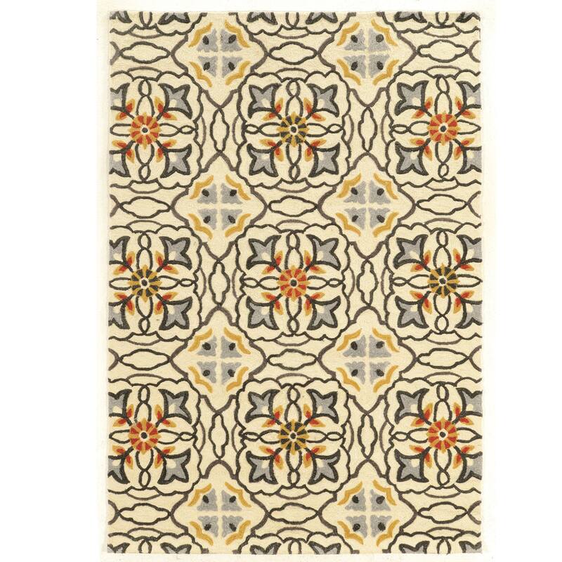 Hand-Tufted Trio Mosaic Autumnal Rug Collection - 5' x 7' - Ivory