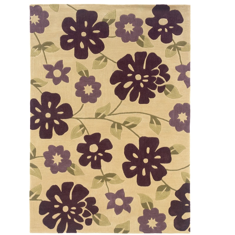 Hand-Tufted Trio Purple Floral Rug Collection - 5' X 7' - Cream/Purple