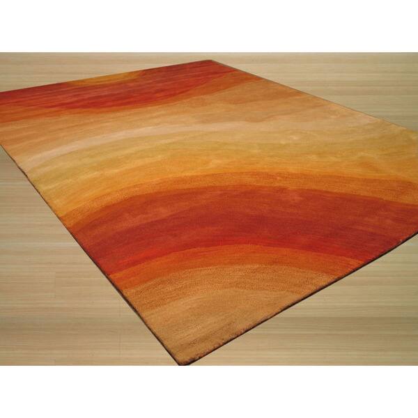 Hand-tufted Wool Orange Contemporary Abstract Desert Rug - 4' Round