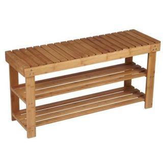 slide 2 of 2, Household Essentials Natural Bamboo 2-shelf Storage Bench Seat - 13 x 37 x 4 inches