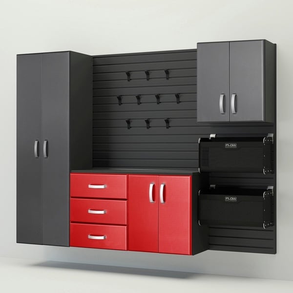 Flow Wall® 5pc Deluxe Storage Cabinet Set - Graphite/Red