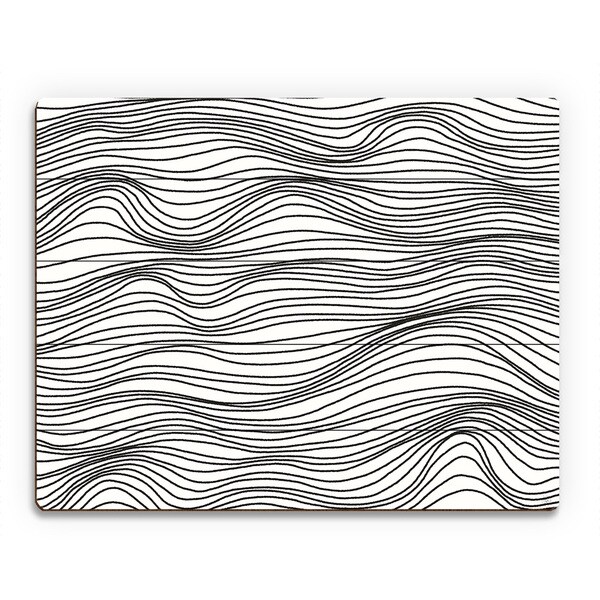 'Wavelines Horizontal Black White' Wood Wall Art - Overstock - 13993132