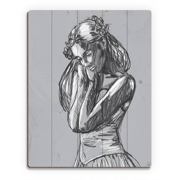 slide 1 of 1, 'Dancer' Sketch on Grey Wall Art Print on Wood