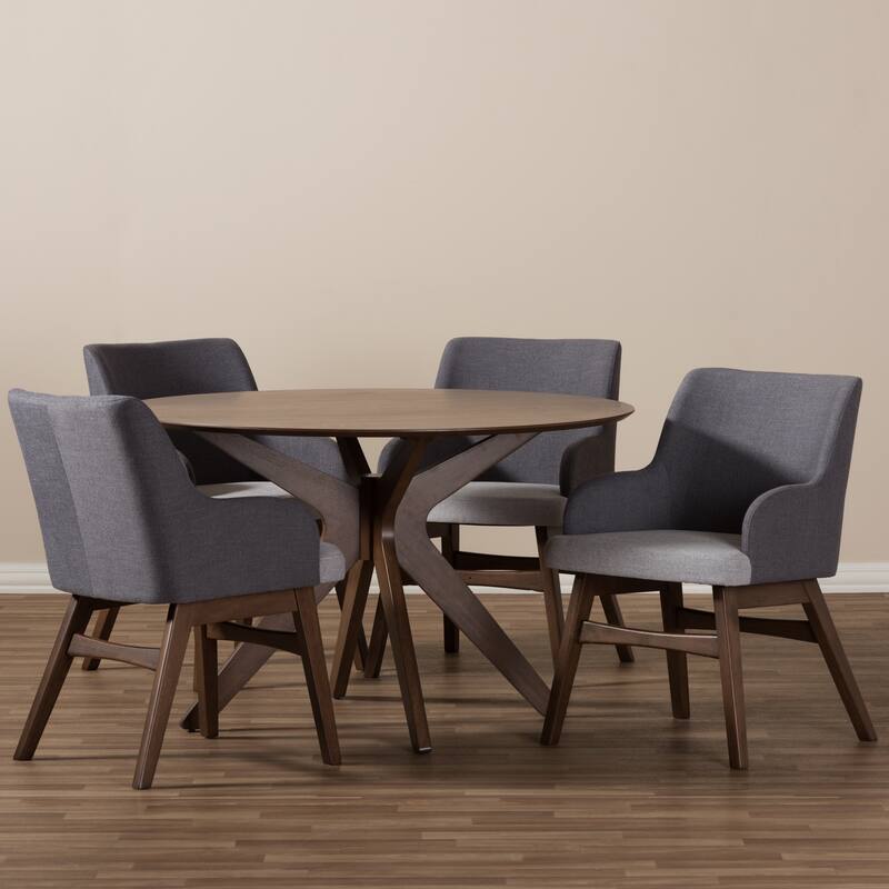 Baxton Studio Mid-century Medium Brown Wood 5-piece Dining Set