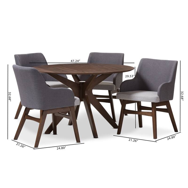Baxton Studio Mid-century Medium Brown Wood 5-piece Dining Set