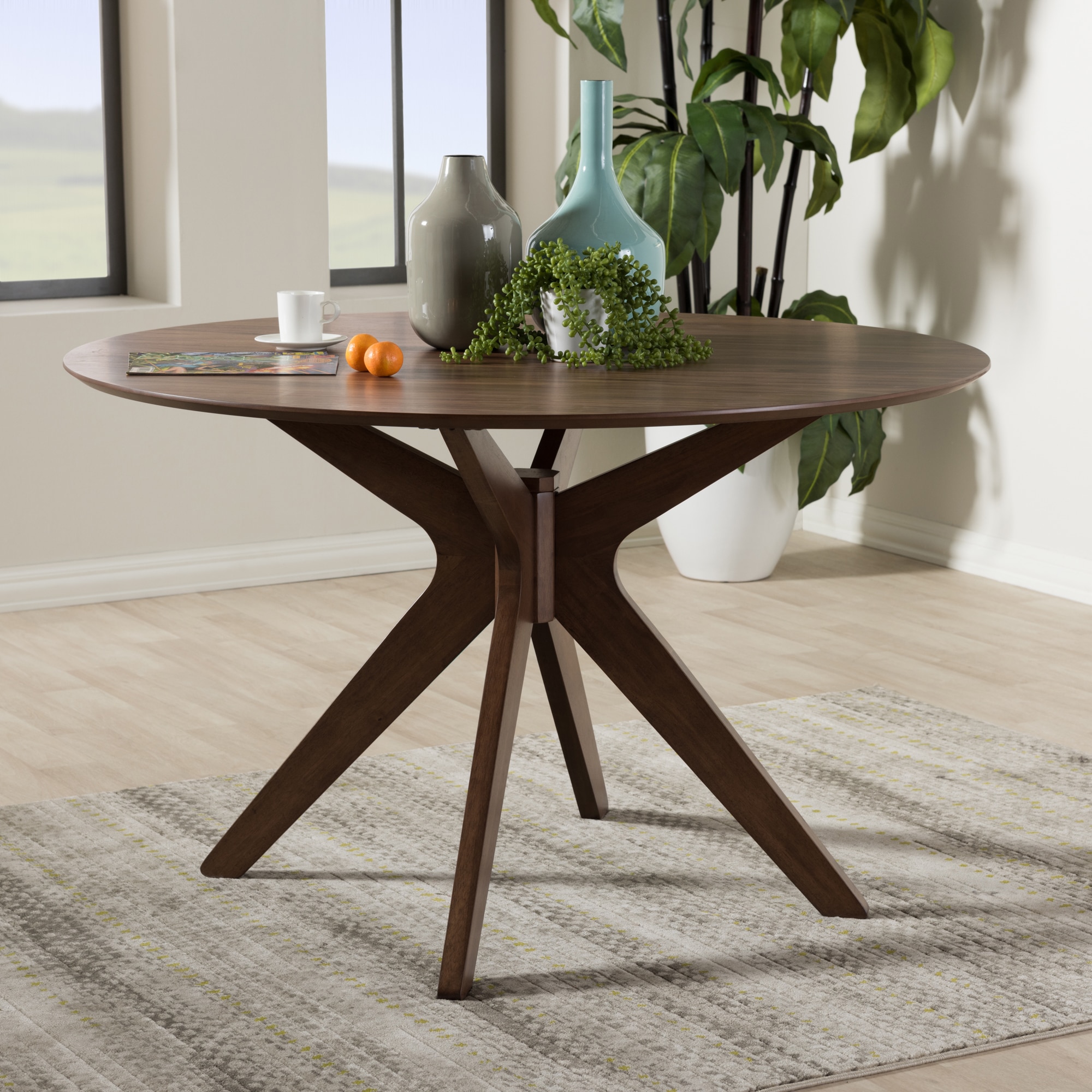 Baxton Studio Mid Century Medium Brown Wood 47 Inch Round Dining