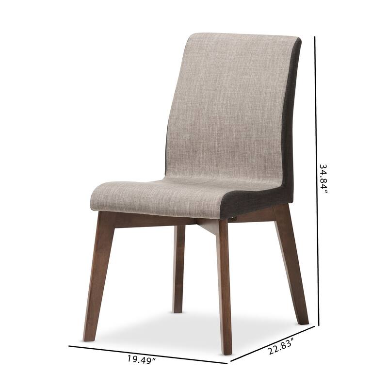 Baxton Studio Mid-Century Beige and Brown Fabric 2-Piece Dining Chair Set