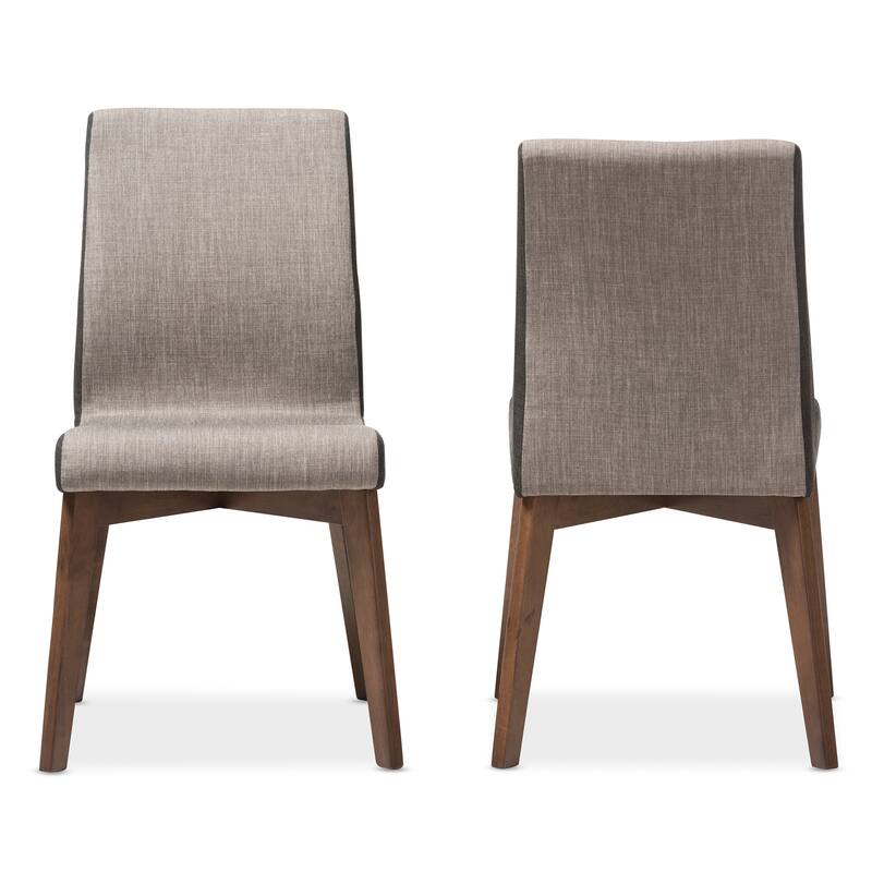 Baxton Studio Mid-Century Beige and Brown Fabric 2-Piece Dining Chair Set