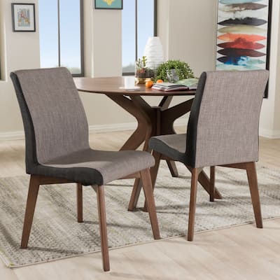 Baxton Studio Mid-Century Beige and Brown Fabric 2-Piece Dining Chair Set