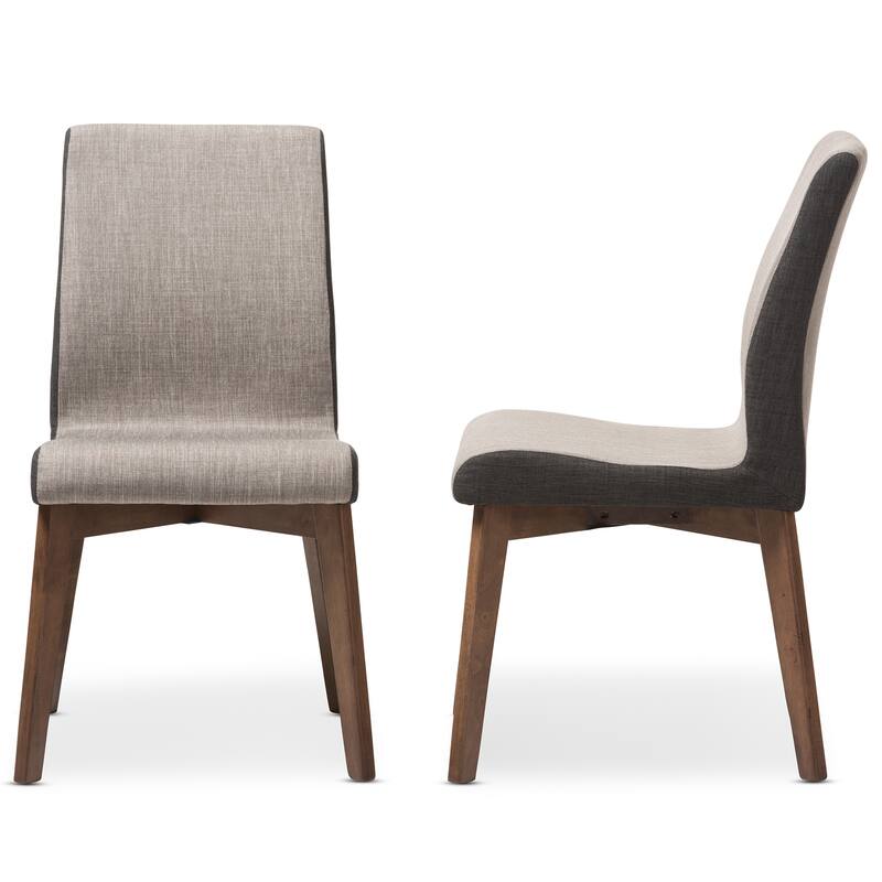 Baxton Studio Mid-Century Beige and Brown Fabric 2-Piece Dining Chair Set