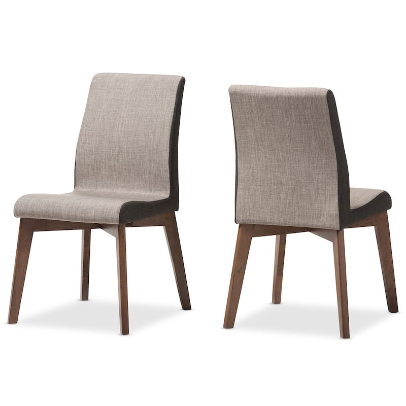 Baxton Studio Mid-Century Beige and Brown Fabric 2-Piece Dining Chair Set