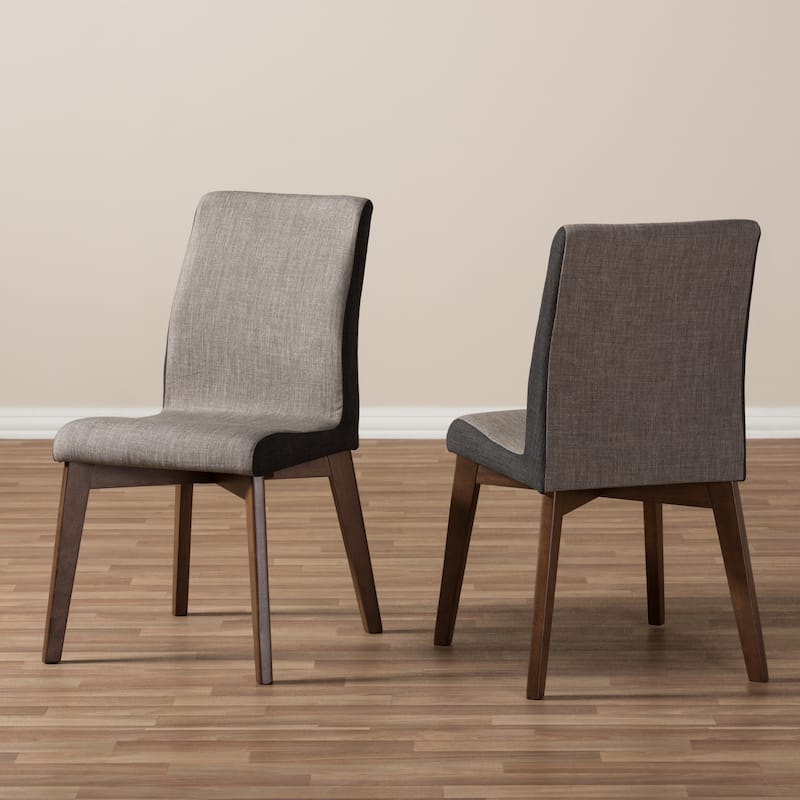 Baxton Studio Mid-Century Beige and Brown Fabric 2-Piece Dining Chair Set