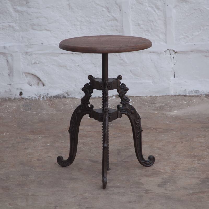 Regina Reclaimed Teak and Cast Iron Adjusting Stool