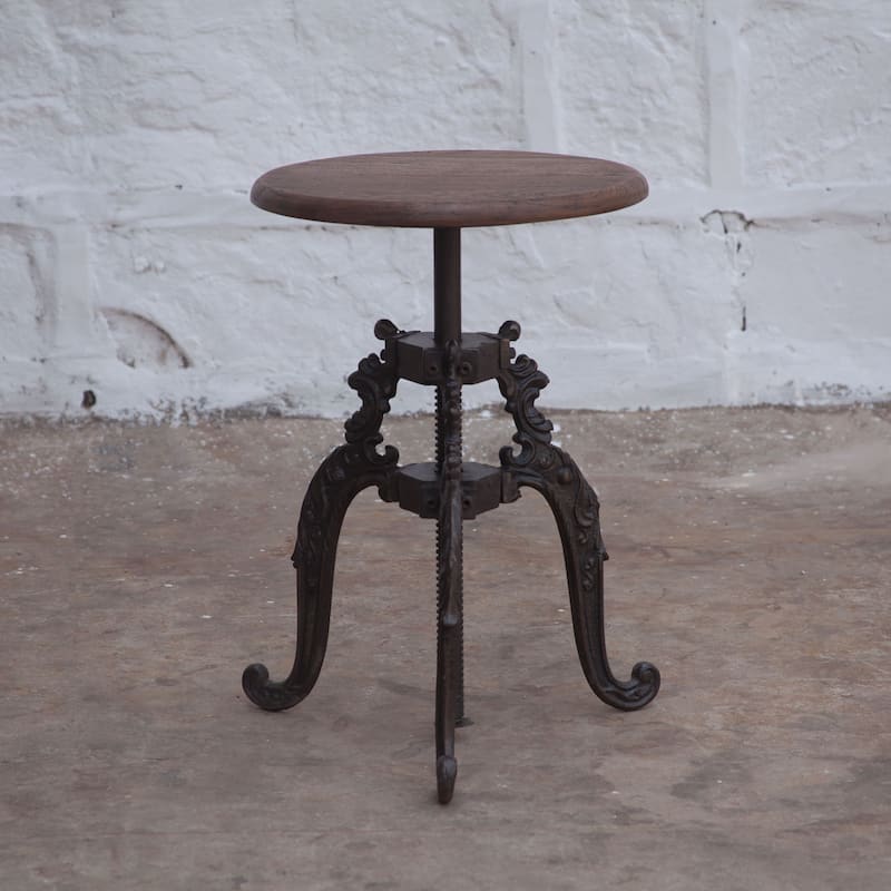 Regina Reclaimed Teak and Cast Iron Adjusting Stool