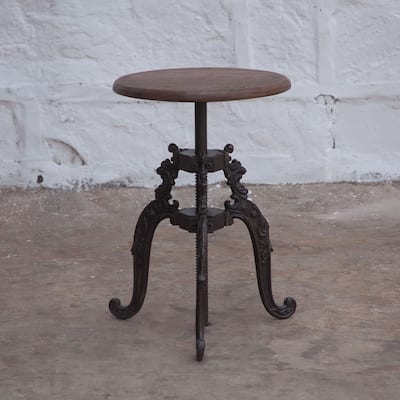 Regina Reclaimed Teak and Cast Iron Adjusting Stool