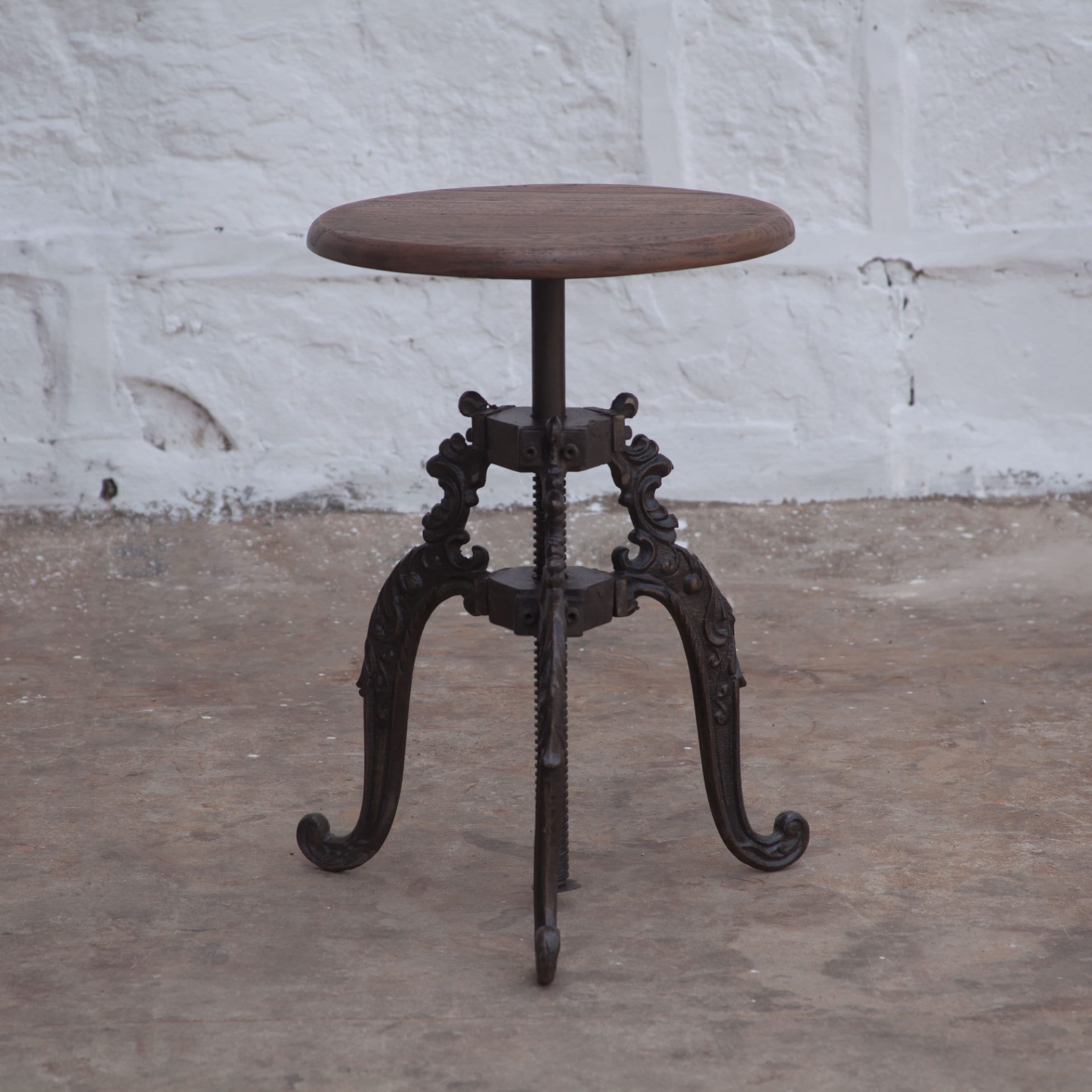 Regina Reclaimed Teak and Cast Iron Adjusting Stool