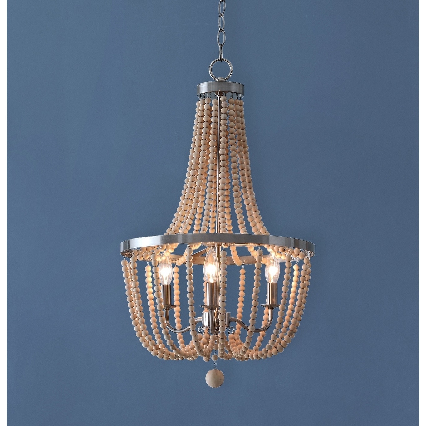 Mindy 3 Light Wood Bead Chandelier - Brushed Steel (Mindy 3 Light Wood Bead Chandelier Brushed Steel) - Chandeliers For Bedrooms by Overstock.com