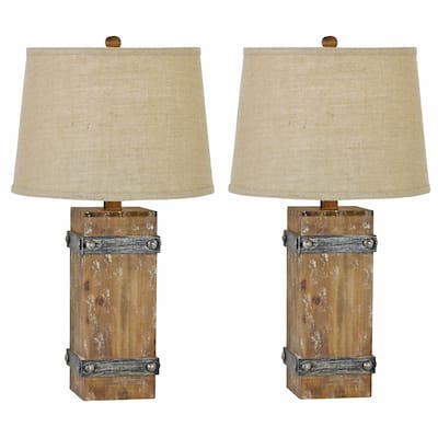 Brockton II Brown Wood Table Lamp (Set of 2)