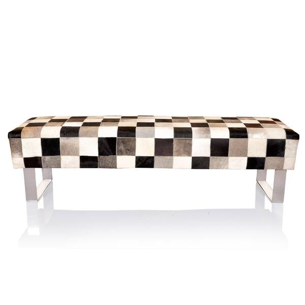 Shop Modern Checker Cowhide Leather Bench Overstock 13996177