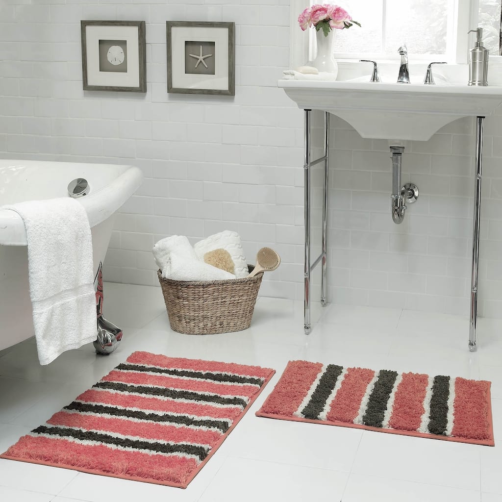 Bathtopia Ace Microfiber Stripe 18 x 30 in. Bath Rug - Overstock - 13996196