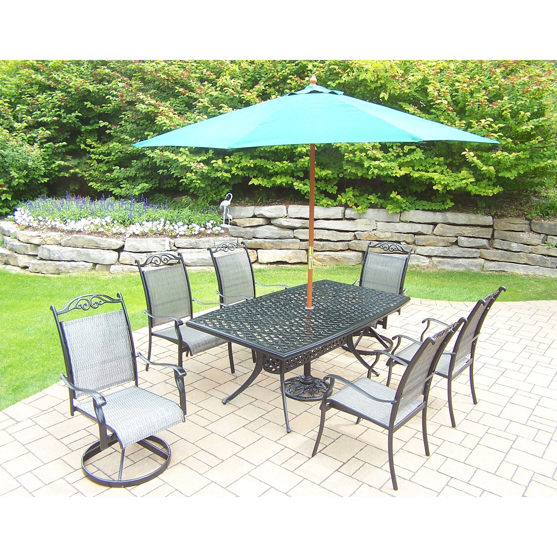 Shop Black Friday Deals On Sling Set With Boat Table 2 Swivel Rockers 4 Chairs Umbrella Stand On Sale Overstock 13997048