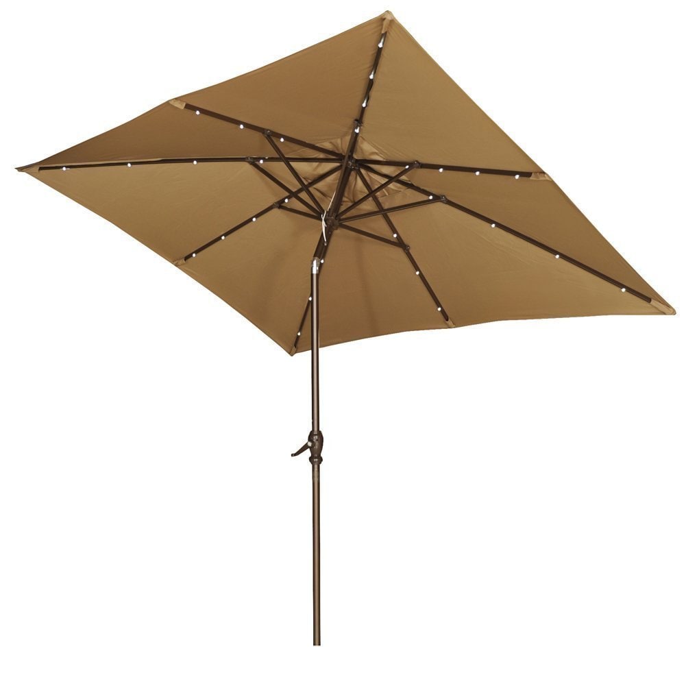 Shop Black Friday Deals On Abba 9 Foot Rectangular Brown Patio Umbrella With Solar Powered Led Lights Overstock 13997267