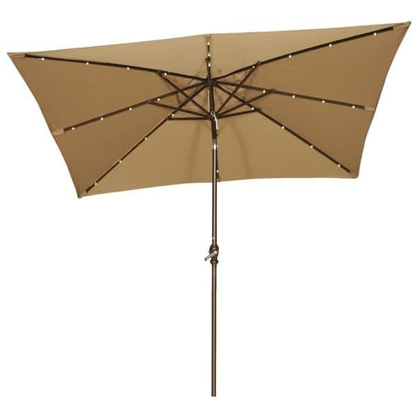 Shop Black Friday Deals On Abba 9 Foot Rectangular Brown Patio Umbrella With Solar Powered Led Lights Overstock 13997267