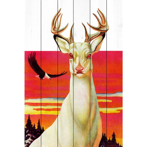 Marmont Hill - Handmade Albino Deer Painting Print on White Wood