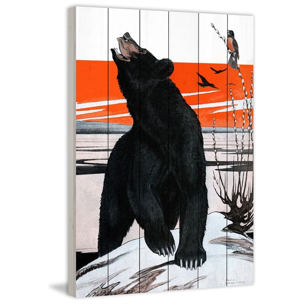 Marmont Hill - Handmade Spring Bear Painting Print on White Wood