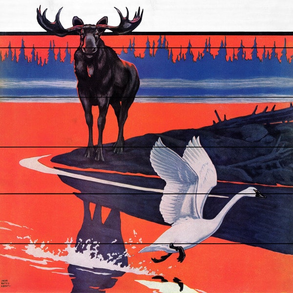 Marmont Hill - Handmade Moose Reflection Painting Print on White Wood
