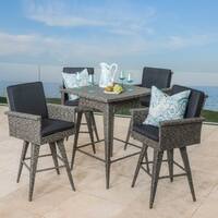 Puerta Outdoor 5-piece Wicker Dining Bar Set with Cushions by Christopher Knight Home