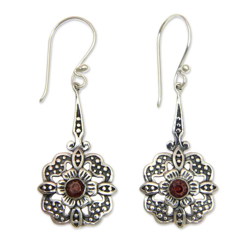 Sterling Silver 'Red Rafflesia' Garnet Earrings (Indonesia)