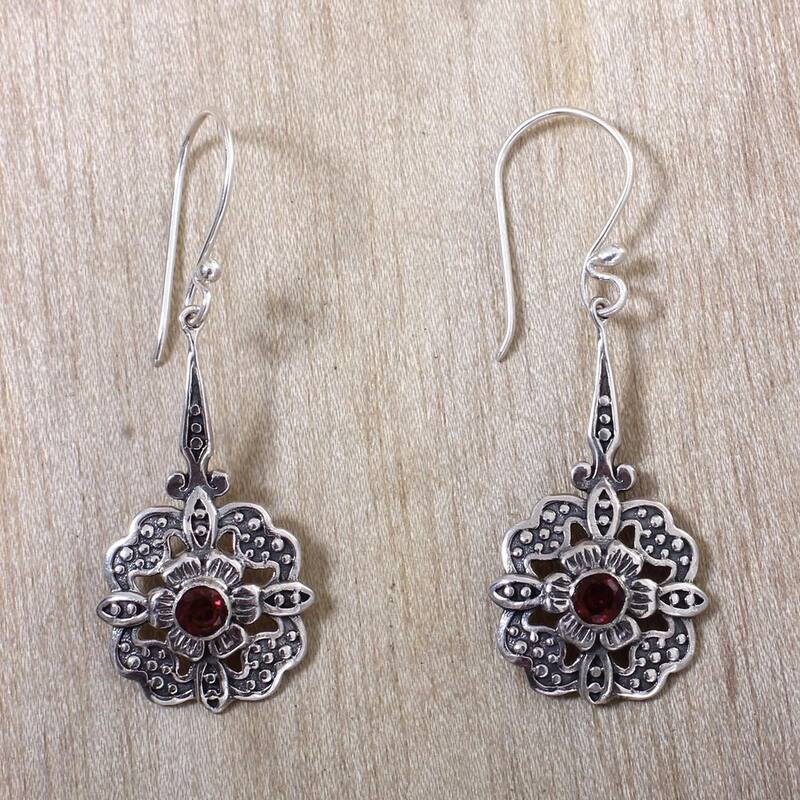 Sterling Silver 'Red Rafflesia' Garnet Earrings (Indonesia)