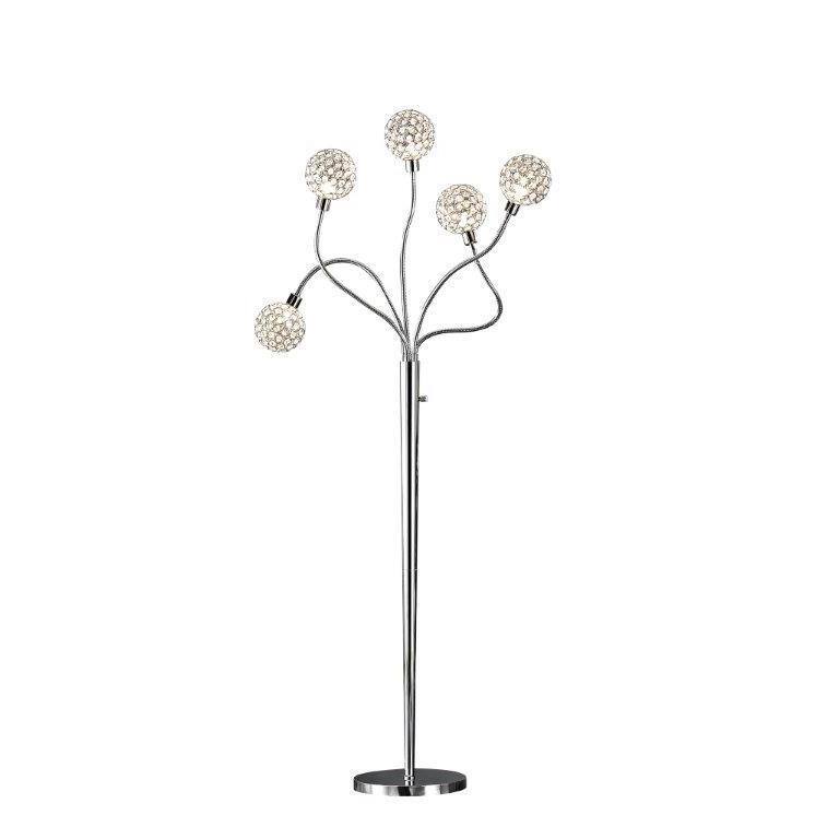 Artiva USA SOHO 65"H Modern 5-Light Brushed Steel Crystal Balls Floor Lamp with Dimmer