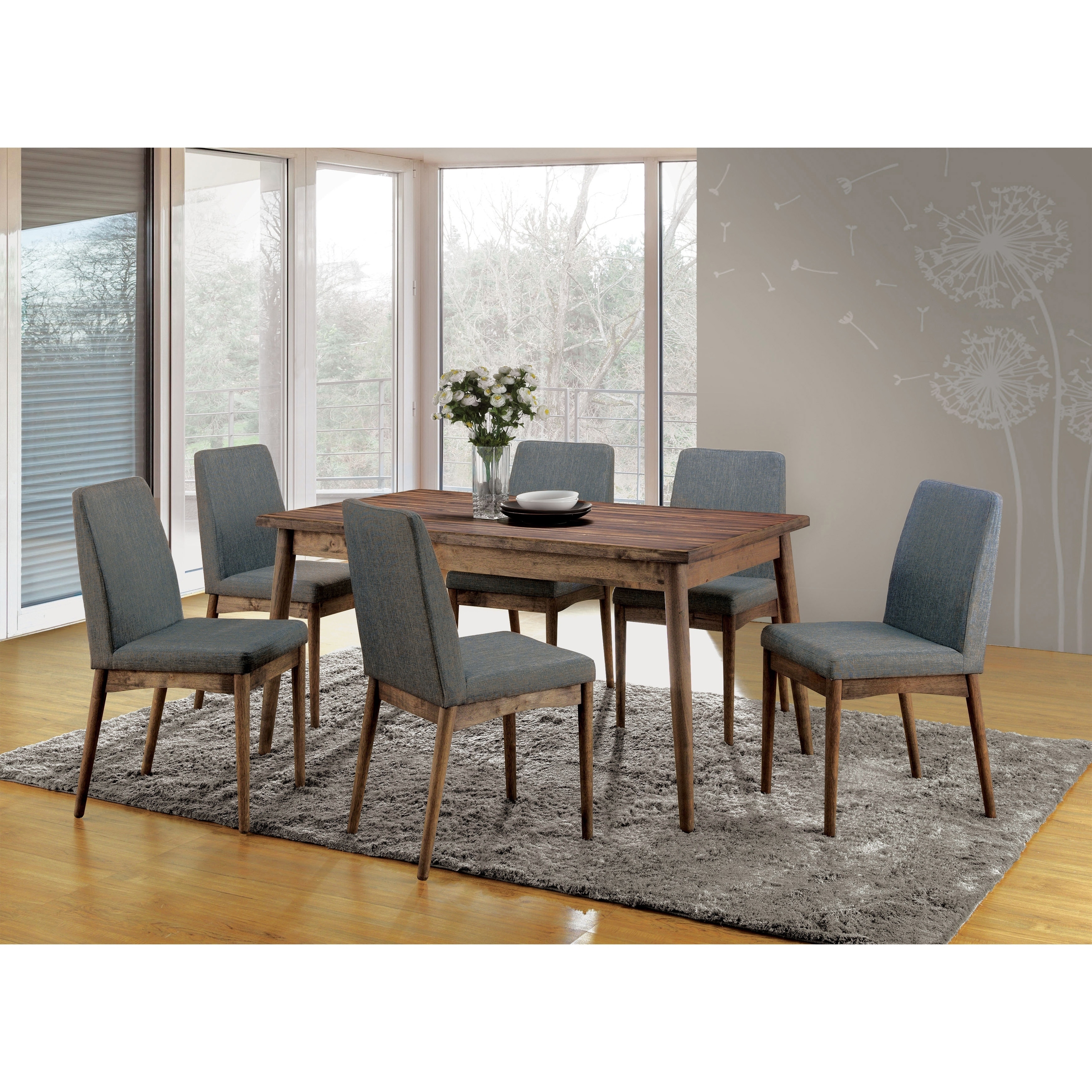 Dining Room Set Mid Century Modern 7 Piece Rustic Wood Table Grey Details Dining Room Set Mid Century Modern