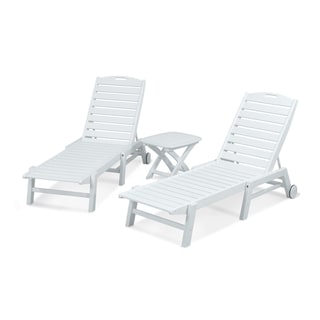 POLYWOOD Nautical 3-piece Outdoor Chaise Lounge Set with Table